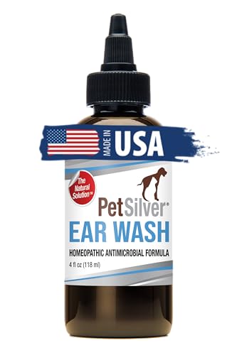 PetSilver Ear Wash Flush, Patented Chelated Silver Formula - Superior to Colloidal Silver, Cat and Dog Ear Cleaner and Treatment, Soothe and Clean Itchy and Inflamed Ears, Easy to Use, USA Made, 4 oz.