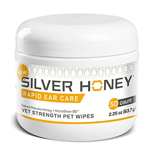 Absorbine Silver Honey Rapid Ear Care Vet Strength Pet Wipes, 50ct, Manuka Honey & MicroSilver BG