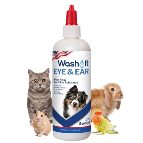 Wash-It Eye and Ear Wash for Pets to Flush Out Contaminants, Irritations & Dirt | US-Made Dog Ear Wash & Tear Stain Remover with Hypochlorous Acid for Rapid Care with No Irritation (4oz)