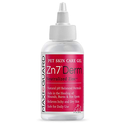 Maxi-Guard Pet Skin Care Gel Zn7 Derm with Neutralized Zinc for Dogs, Cats, Bovine, Exotics and Companion Animals (2oz), red/White