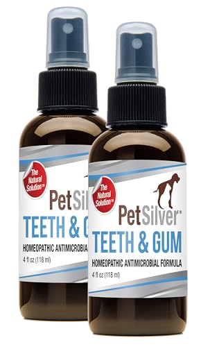 PetSilver Teeth & Gum Spray - Patented Chelated Silver Formula - Dog Dental Spray for Plaque & Tartar Build-Up Reduction - Natural Breath Freshener Spray for Dogs and Cats - Made in USA, 2-Pack 4 oz