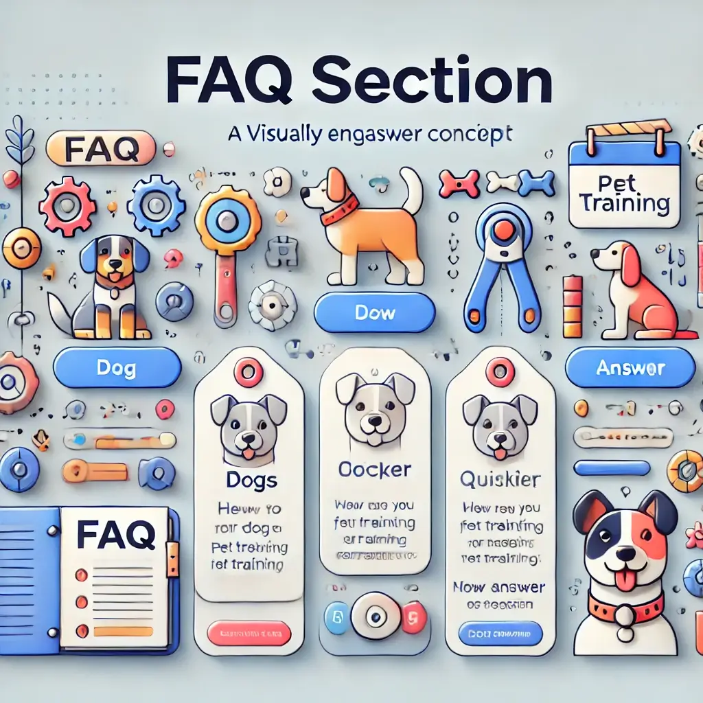 A-visually-engaging-FAQ-section-concept.-The-design-includes-icons-of-dogs-clickers-and-pet-training-books-alongside-neatly-organized-question